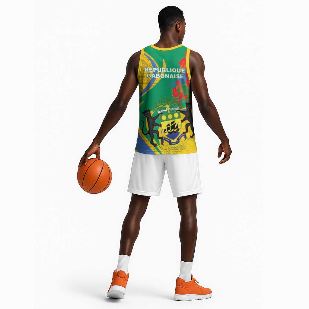 Gabon Independence Day Basketball Jersey Gabonaise Flamboyant African Pattern LT01