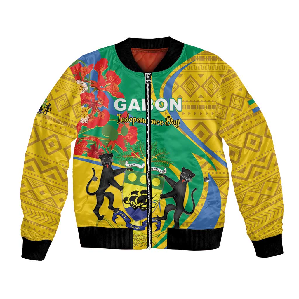 Gabon Independence Day Bomber Jacket Gabonaise Flamboyant African Pattern