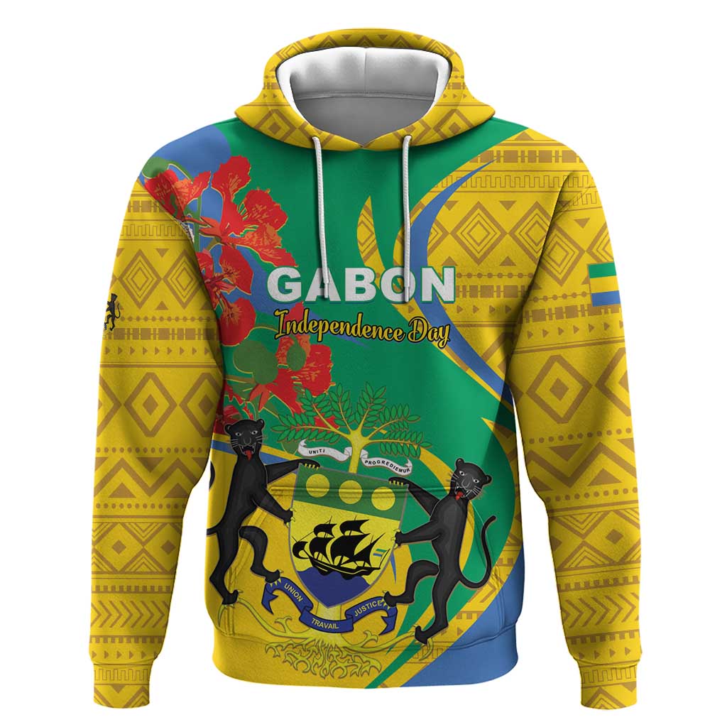 Gabon Independence Day Hoodie Gabonaise Flamboyant African Pattern