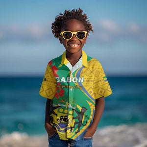 Gabon Independence Day Kid Hawaiian Shirt Gabonaise Flamboyant African Pattern