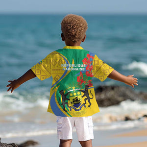 Gabon Independence Day Kid Hawaiian Shirt Gabonaise Flamboyant African Pattern