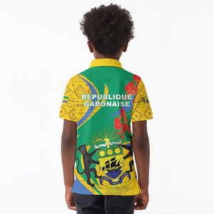 Gabon Independence Day Kid Polo Shirt Gabonaise Flamboyant African Pattern