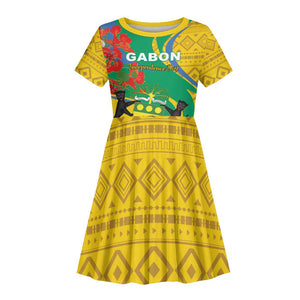 Gabon Independence Day Kid Short Sleeve Dress Gabonaise Flamboyant African Pattern