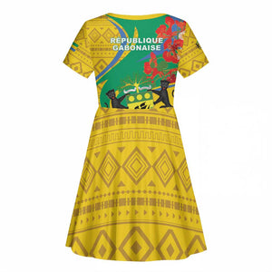 Gabon Independence Day Kid Short Sleeve Dress Gabonaise Flamboyant African Pattern