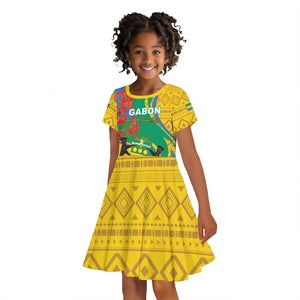 Gabon Independence Day Kid Short Sleeve Dress Gabonaise Flamboyant African Pattern