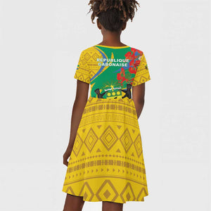 Gabon Independence Day Kid Short Sleeve Dress Gabonaise Flamboyant African Pattern