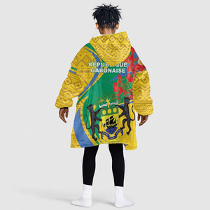 Gabon Independence Day KId Wearable Blanket Hoodie Gabonaise Flamboyant African Pattern