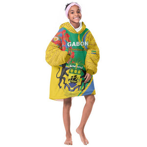 Gabon Independence Day KId Wearable Blanket Hoodie Gabonaise Flamboyant African Pattern