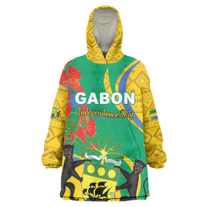 Gabon Independence Day KId Wearable Blanket Hoodie Gabonaise Flamboyant African Pattern