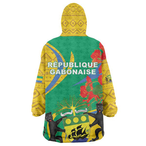 Gabon Independence Day KId Wearable Blanket Hoodie Gabonaise Flamboyant African Pattern