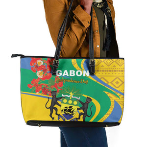 Gabon Independence Day Leather Tote Bag Gabonaise Flamboyant African Pattern