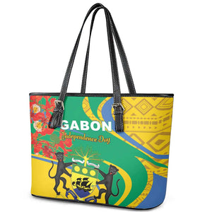 Gabon Independence Day Leather Tote Bag Gabonaise Flamboyant African Pattern