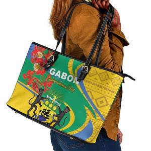 Gabon Independence Day Leather Tote Bag Gabonaise Flamboyant African Pattern