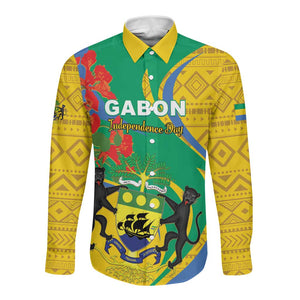 Gabon Independence Day Long Sleeve Button Shirt Gabonaise Flamboyant African Pattern