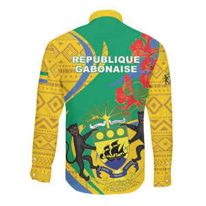 Gabon Independence Day Long Sleeve Button Shirt Gabonaise Flamboyant African Pattern