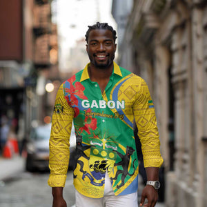 Gabon Independence Day Long Sleeve Button Shirt Gabonaise Flamboyant African Pattern