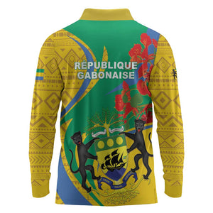 Gabon Independence Day Long Sleeve Polo Shirt Gabonaise Flamboyant African Pattern