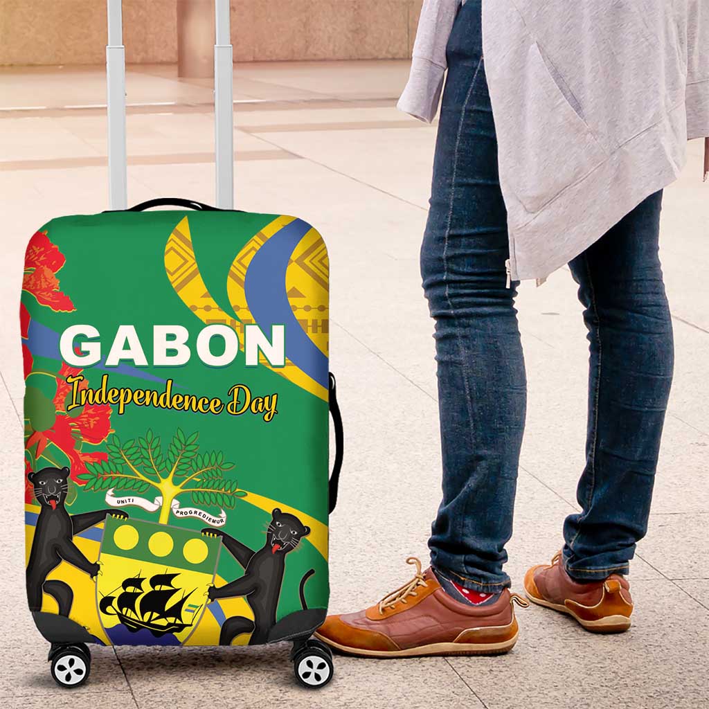 Gabon Independence Day Luggage Cover Gabonaise Flamboyant African Pattern