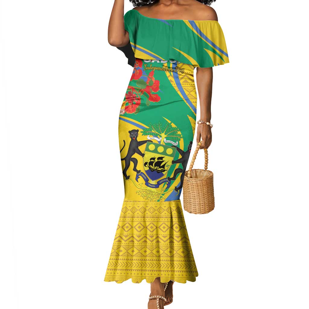 Gabon Independence Day Mermaid Dress Gabonaise Flamboyant African Pattern