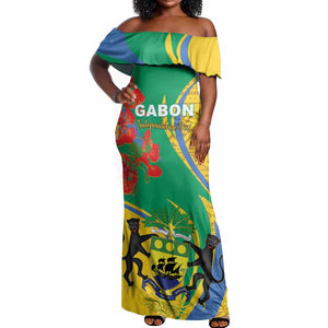 Gabon Independence Day Off Shoulder Maxi Dress Gabonaise Flamboyant African Pattern