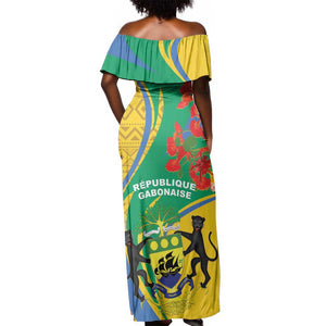 Gabon Independence Day Off Shoulder Maxi Dress Gabonaise Flamboyant African Pattern