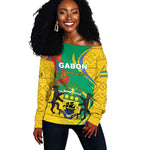 Gabon Independence Day Off Shoulder Sweater Gabonaise Flamboyant African Pattern