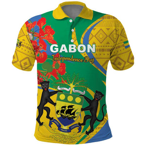 Gabon Independence Day Polo Shirt Gabonaise Flamboyant African Pattern