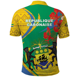 Gabon Independence Day Polo Shirt Gabonaise Flamboyant African Pattern