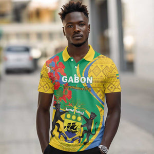 Gabon Independence Day Polo Shirt Gabonaise Flamboyant African Pattern