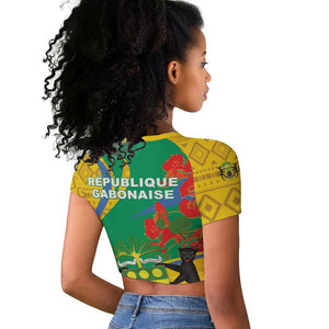 Gabon Independence Day Raglan Cropped T shirt Gabonaise Flamboyant African Pattern