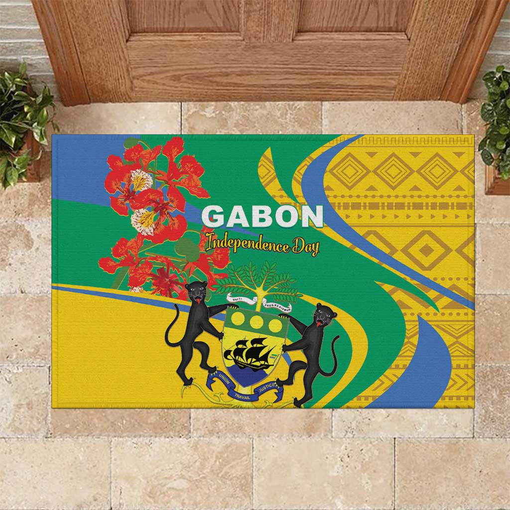 Gabon Independence Day Rubber Doormat Gabonaise Flamboyant African Pattern