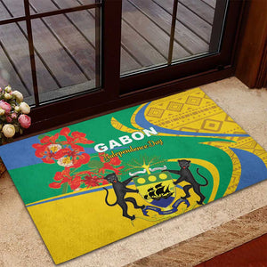 Gabon Independence Day Rubber Doormat Gabonaise Flamboyant African Pattern