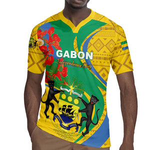 Gabon Independence Day Rugby Jersey Gabonaise Flamboyant African Pattern