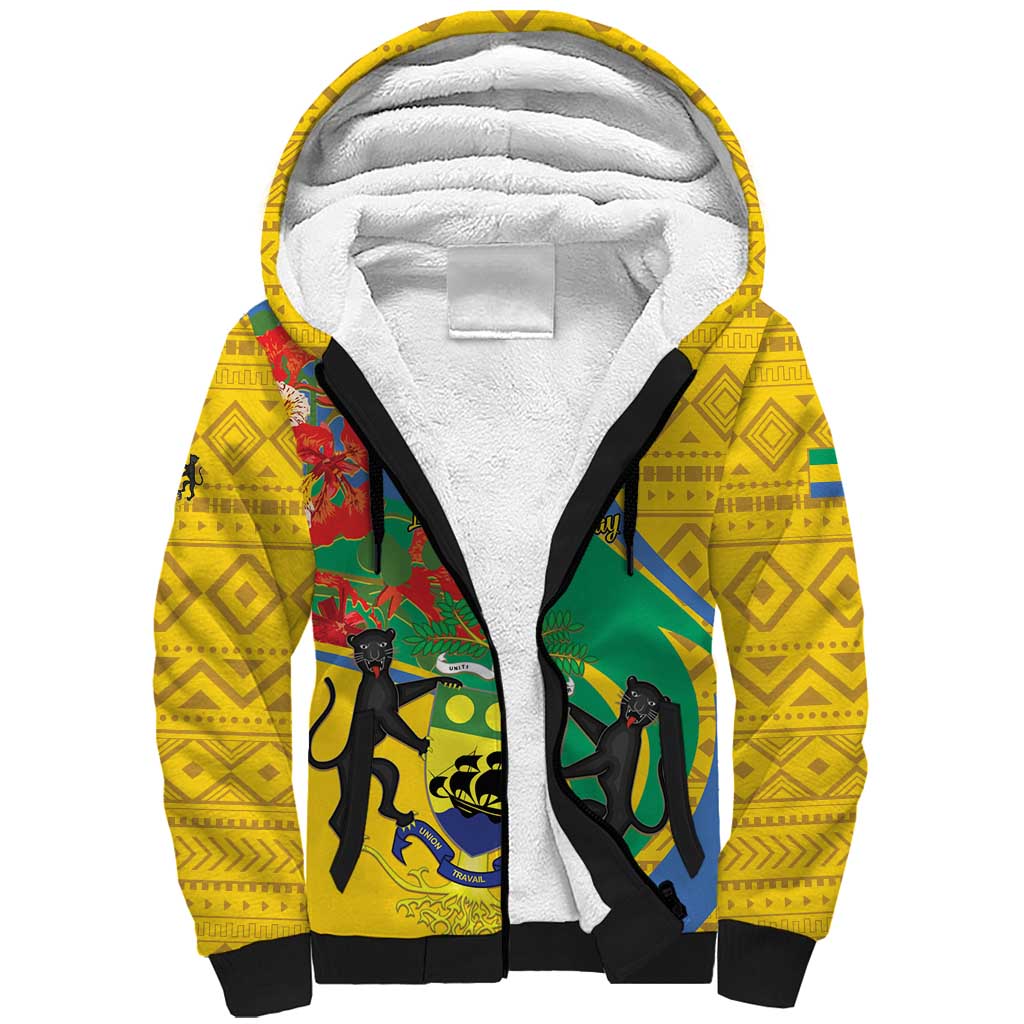 Gabon Independence Day Sherpa Hoodie Gabonaise Flamboyant African Pattern