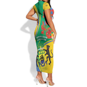 Gabon Independence Day Short Sleeve Bodycon Dress Gabonaise Flamboyant African Pattern