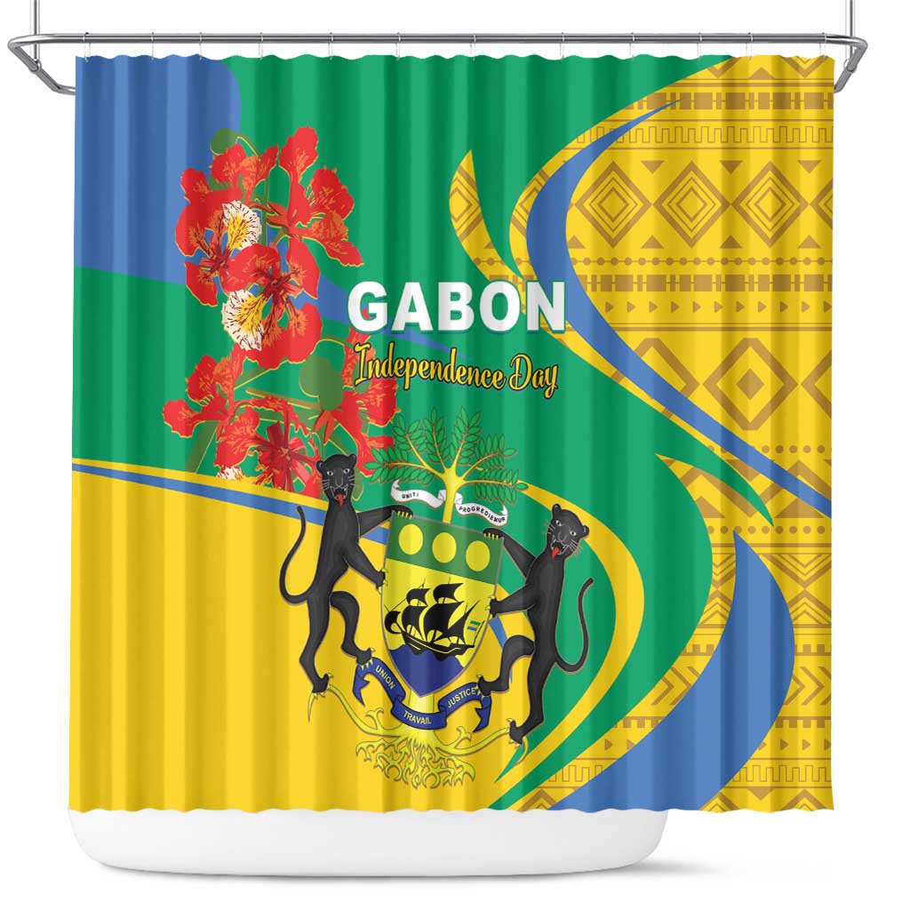 Gabon Independence Day Shower Curtain Gabonaise Flamboyant African Pattern