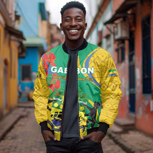 Gabon Independence Day Sleeve Zip Bomber Jacket Gabonaise Flamboyant African Pattern