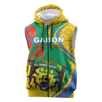 Gabon Independence Day Sleeveless Zip Hoodie Gabonaise Flamboyant African Pattern - African Pride