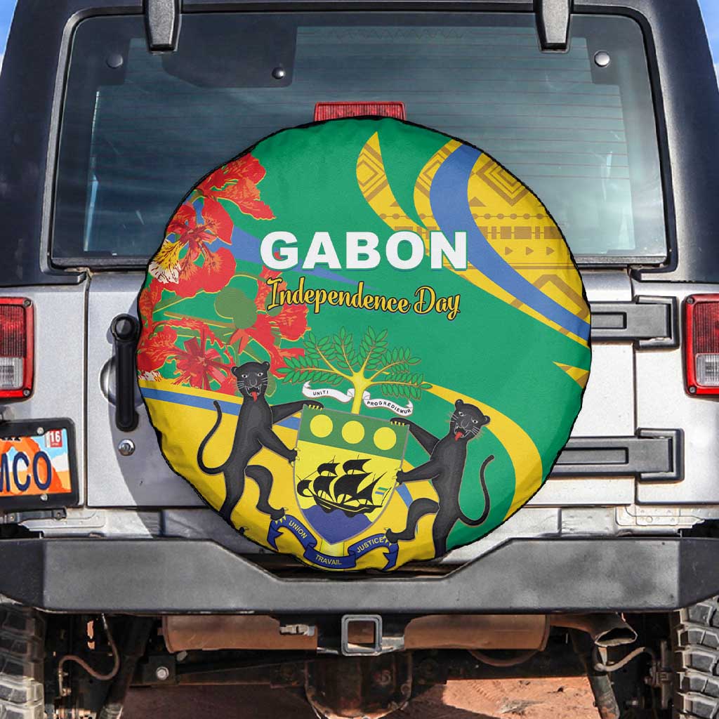 Gabon Independence Day Spare Tire Cover Gabonaise Flamboyant African Pattern