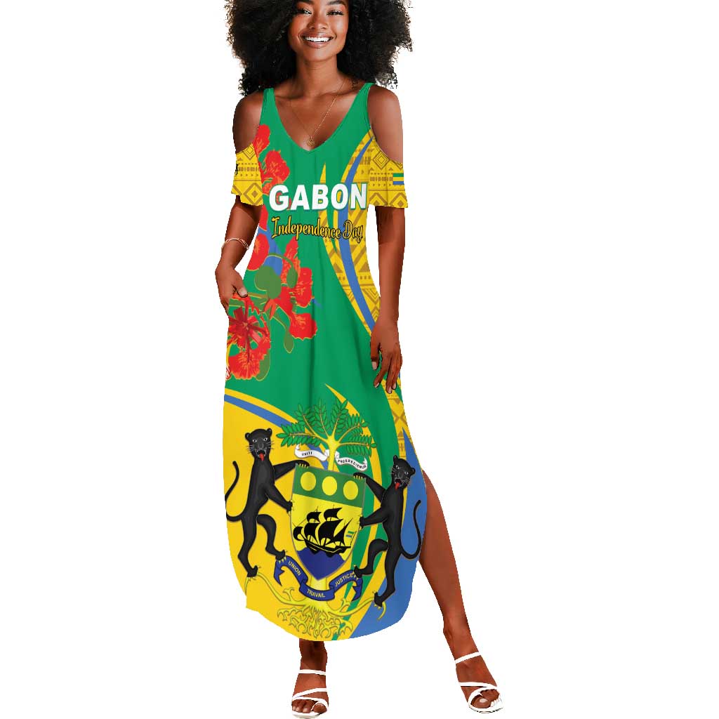 Gabon Independence Day Summer Maxi Dress Gabonaise Flamboyant African Pattern