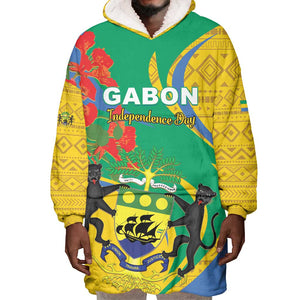 Gabon Independence Day Wearable Blanket Hoodie Gabonaise Flamboyant African Pattern