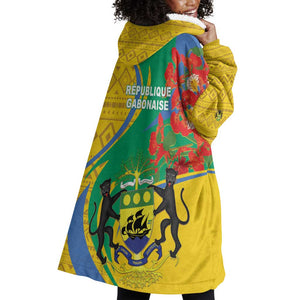 Gabon Independence Day Wearable Blanket Hoodie Gabonaise Flamboyant African Pattern