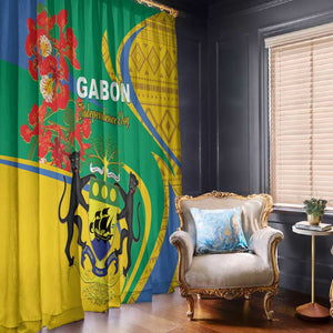 Gabon Independence Day Window Curtain Gabonaise Flamboyant African Pattern