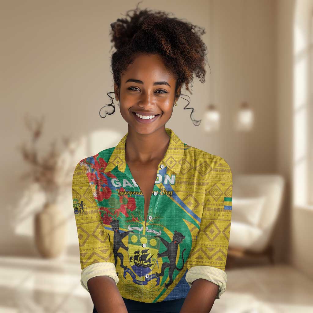 Gabon Independence Day Women Casual Shirt Gabonaise Flamboyant African Pattern