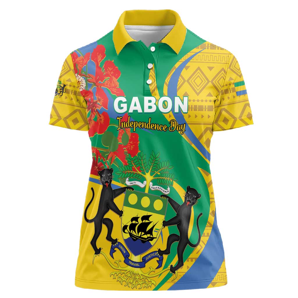 Gabon Independence Day Women Polo Shirt Gabonaise Flamboyant African Pattern