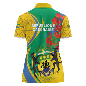 Gabon Independence Day Women Polo Shirt Gabonaise Flamboyant African Pattern