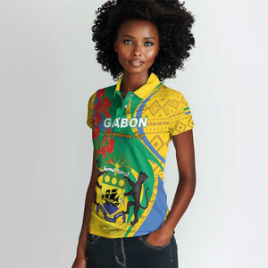 Gabon Independence Day Women Polo Shirt Gabonaise Flamboyant African Pattern