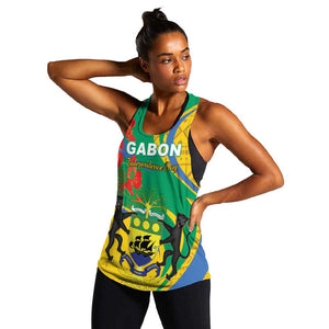 Gabon Independence Day Women Racerback Tank Gabonaise Flamboyant African Pattern