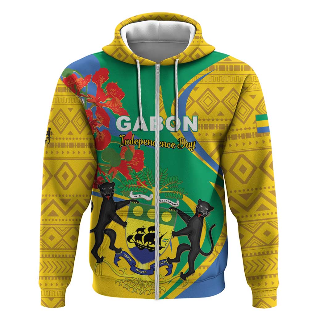 Gabon Independence Day Zip Hoodie Gabonaise Flamboyant African Pattern