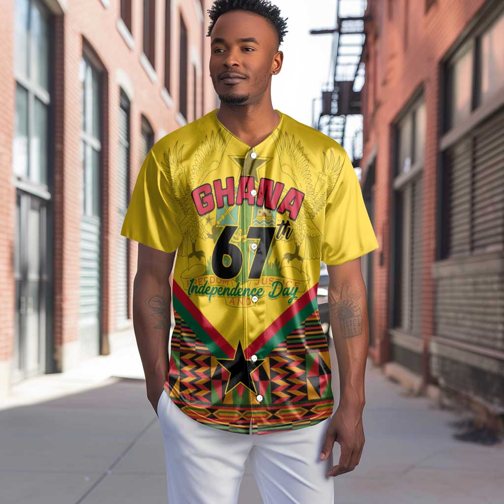 Ghana Independence Day Baseball Jersey with Freedom and Justice and African Pattern